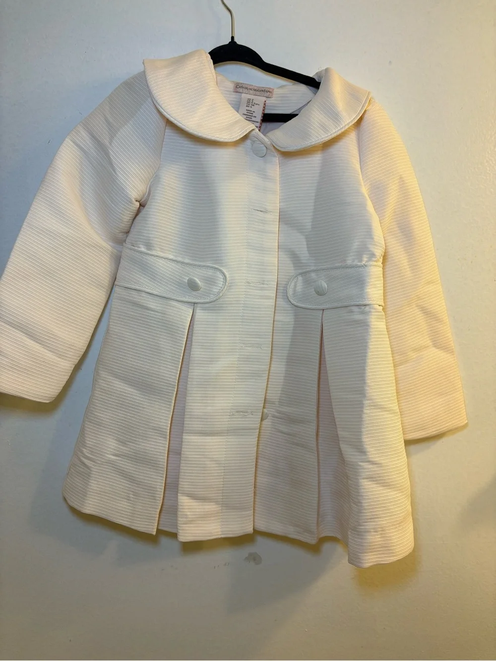 Catherine Malandrino Cream Textured Peter Pan Collar Swing Coat